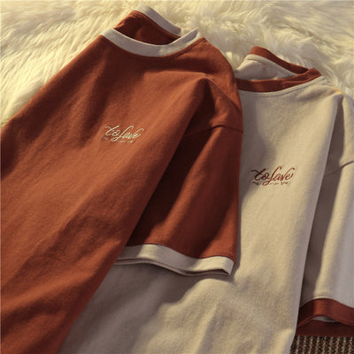 Damen Relaxed Fit Besticktes T-Shirt mit Kontrastbesatz Heidi-Mode