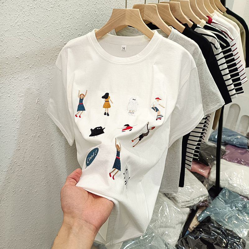 Femme Verspielt Besticktes Grafik-Shirt Heidi-Mode