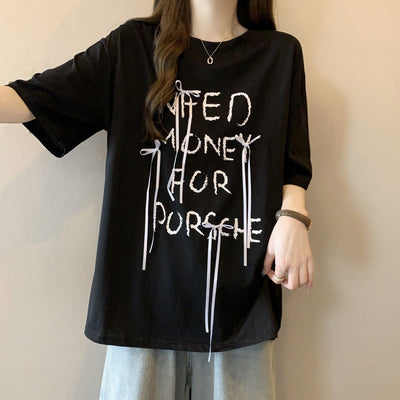 Femme Übergröße Grafik T-Shirt mit verspielten Bandakzenten Heidi-Mode