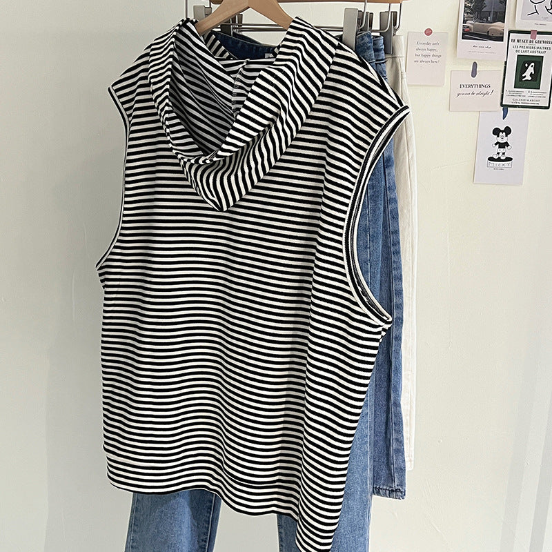Femme Ärmelloses Gestreiftes Hoodie-Oberteil Heidi-Mode
