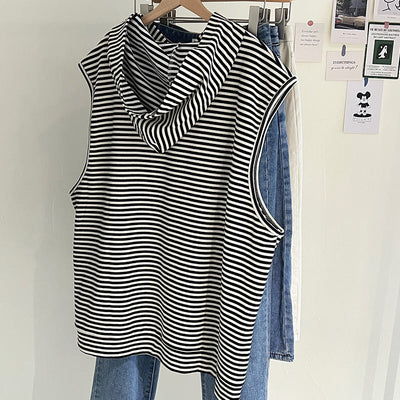 Femme Ärmelloses Gestreiftes Hoodie-Oberteil Heidi-Mode