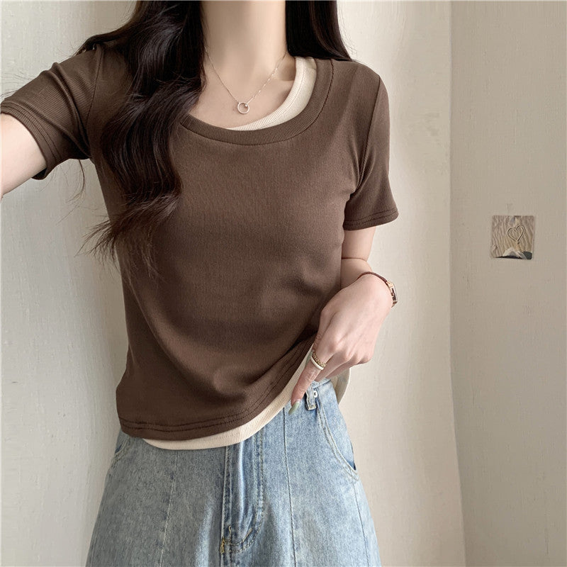 Femme Geschichtete Rippen T-Shirt Heidi-Mode