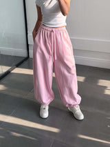 Damen Bequeme Weite Hose Mit Elastischem Bund – Locker Geschnittene Hose in Rosa