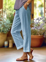 Damen nan lässige Cropped-Hose mit geradem Bein, dezenter Bügelfalte und seitlichen Eingrifftaschen Drune in Blau