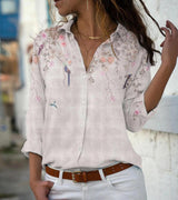 Damen nan leichte Chiffonbluse mit floralem Vogelprint, Knopfleiste und lässigem Schnitt Drune in Pink