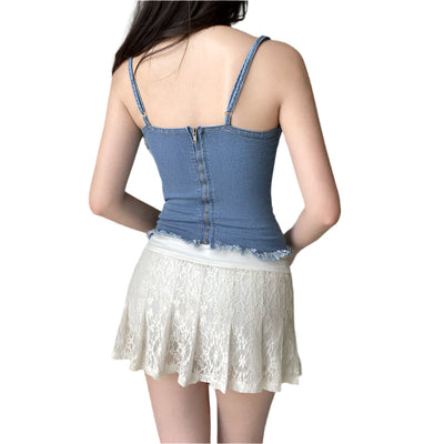 Adeline - Denimbluse mit Spitze und Rüschen