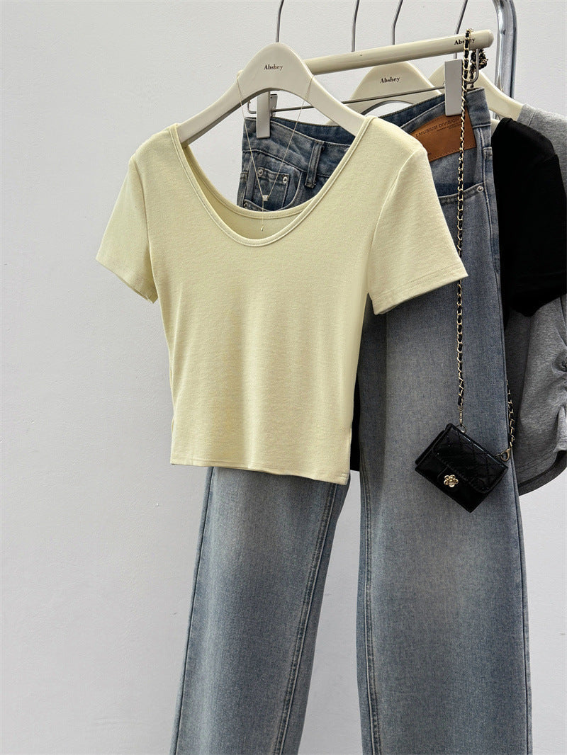 Femme Kurzarm Cropped T-Shirt Heidi-Mode