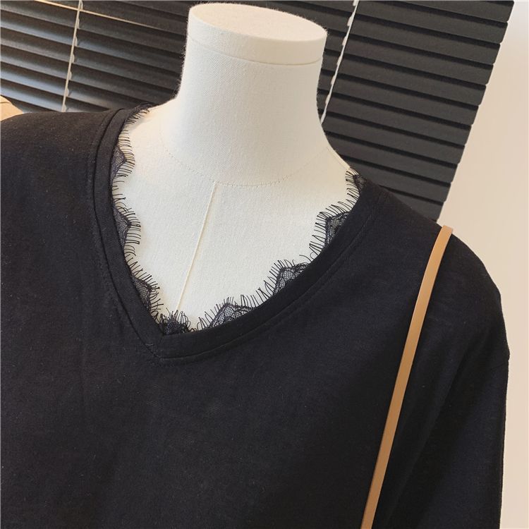 Femme Relaxed Fit V-Ausschnitt Top mit abgenutztem Ärmel Detail Heidi-Mode