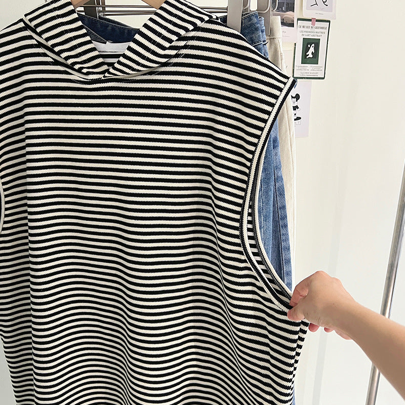 Femme Ärmelloses Gestreiftes Hoodie-Oberteil Heidi-Mode