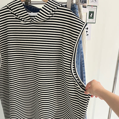 Femme Ärmelloses Gestreiftes Hoodie-Oberteil Heidi-Mode