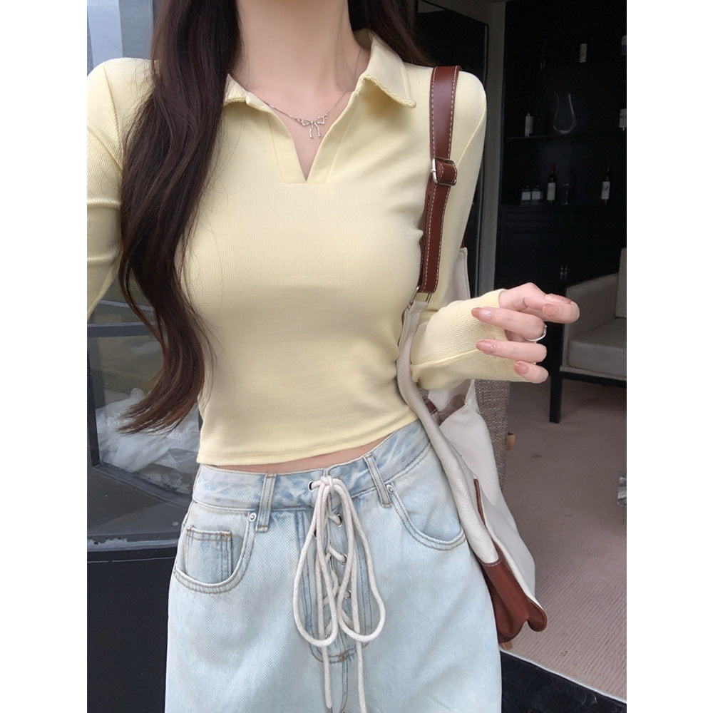 Femme Leichtgewichtig Langarm Polo Top Heidi-Mode