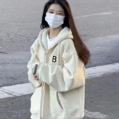 Damen Oversized Zip-Up Hoodie mit Kängurutaschen und stylischer Bestickung Heidi-Mode