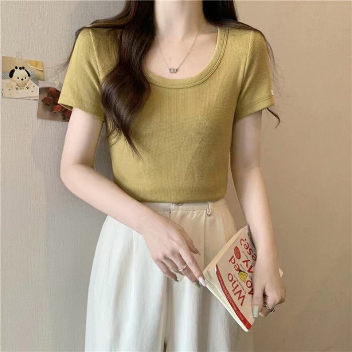 Femme Gerippte Kurzarm-Tee Heidi-Mode