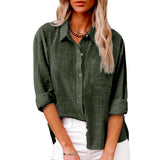 Damen nan oversized Leinen-Baumwollmix Hemdbluse mit Brusttasche und krempelbaren Ärmeln Drune in Militärgrün