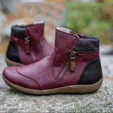 Damen nan lederoptik gefütterte Stiefelette mit seitlichem Reißverschluss und rutschfester Laufsohle Drune in Weinrot