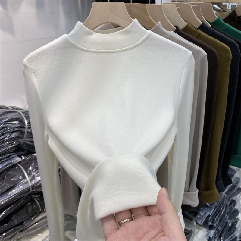 Femme Mock Neck Langarmoberteil mit luxuriösem weichen Textur Heidi-Mode