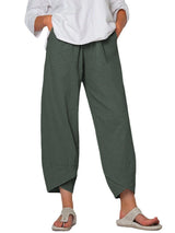 Damen nan lockere Leinenhose mit hohem Bund, Tulpen-Saum und seitlichen Eingrifftaschen Drune in Grau