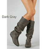 Damen nan lässige Slouch-Stiefel mit weichem Schaft, gerafftem Design und flacher Komfortsohle Drune in Grau