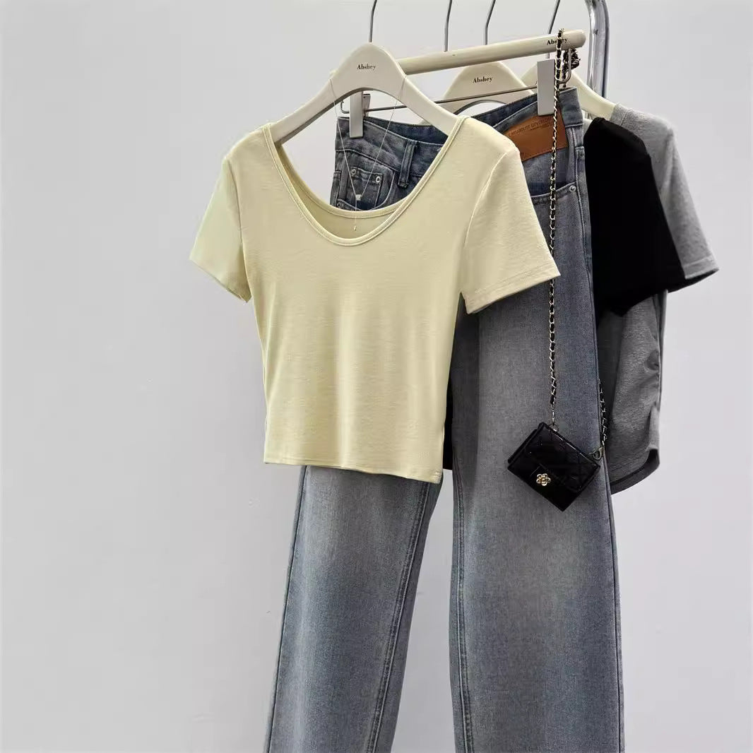 Femme Kurzarm Cropped T-Shirt Heidi-Mode