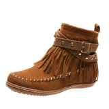 Damen nan Fransen-Mokassin-Stiefelette mit Ziergurt, Schnalle und weicher Gummisohle Drune in Braun
