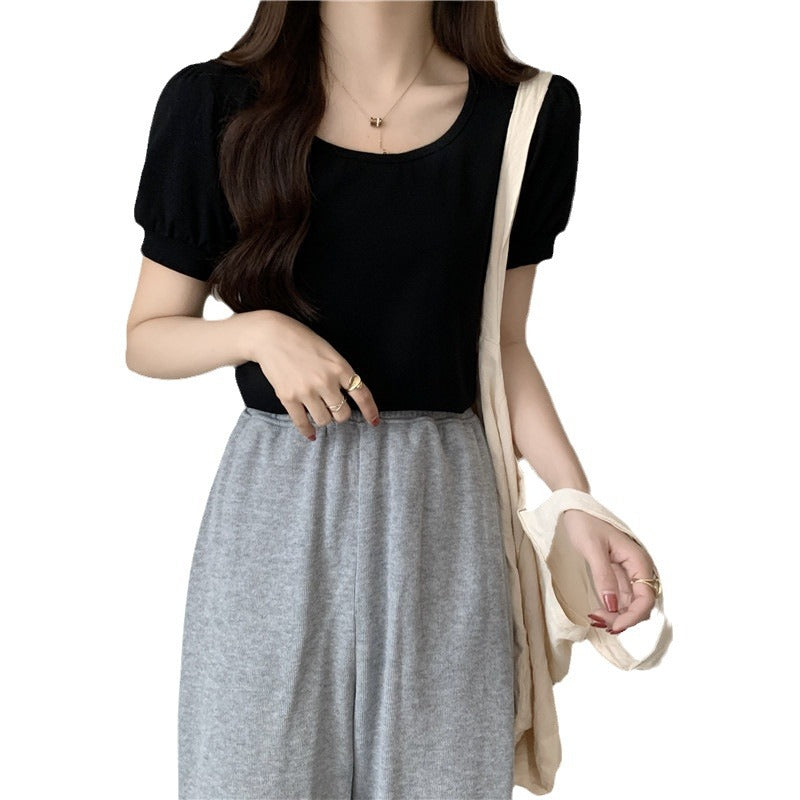 Femme Puff Ärmel Casual T-Shirt Heidi-Mode