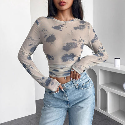 Veronica - Top mit floralem Mesh-Druck