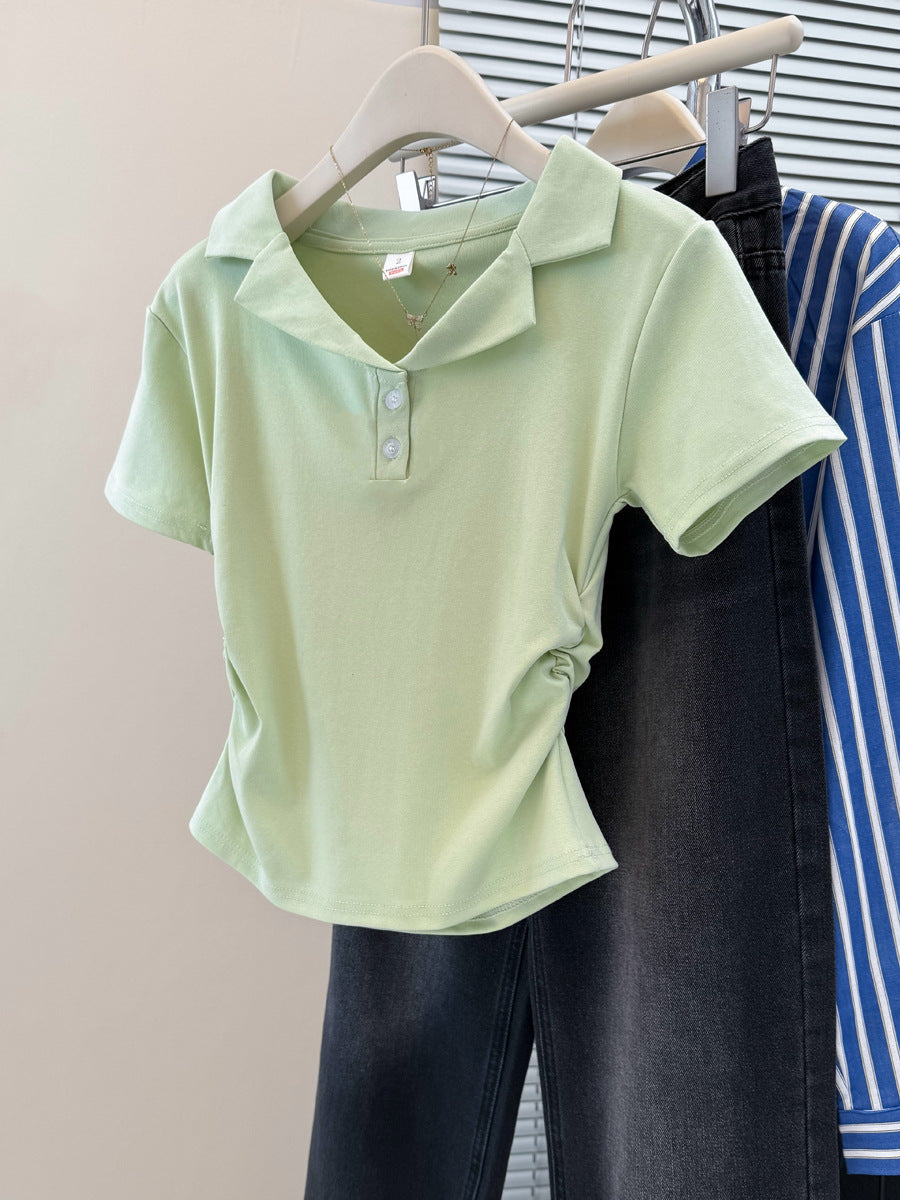Damen Polo Stil Kurzarm-Top mit Knopfleiste Heidi-Mode