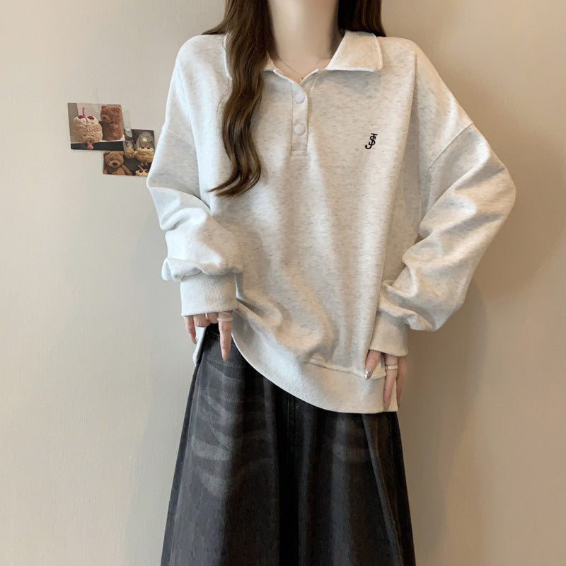 Femme Relaxed Fit Polo Pullover Sweatshirt Heidi-Mode