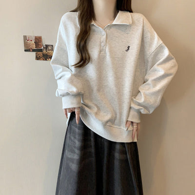 Femme Relaxed Fit Polo Pullover Sweatshirt Heidi-Mode