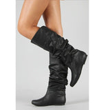 Damen nan lässige kniehohe Slouch-Stiefel mit flexiblem Schaft und flachem Absatz Drune in Schwarz