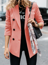 Damen nan taillierter Longblazer mit doppelreihiger Knopfleiste, Reverskragen und Eingrifftaschen Drune in Rosa