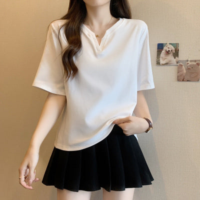 Femme Schlüsselloch-Ausschnitt Kurzarmshirt Heidi-Mode