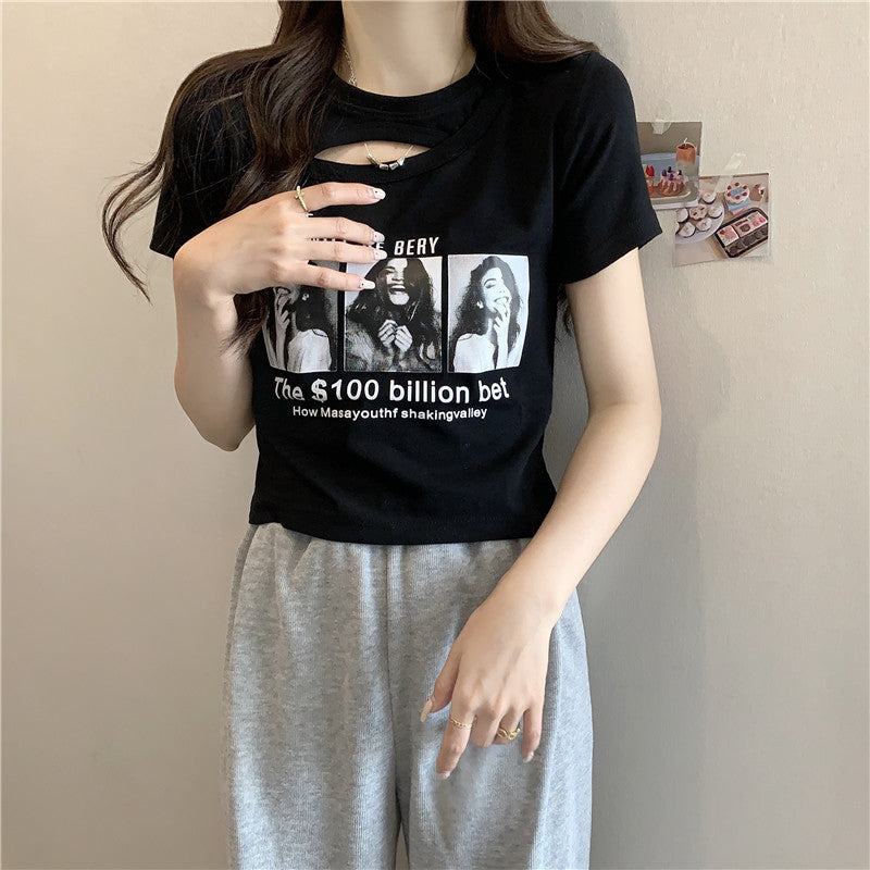 Femme Grafik Cut-Out T-Shirt mit einzigartigem Design Heidi-Mode