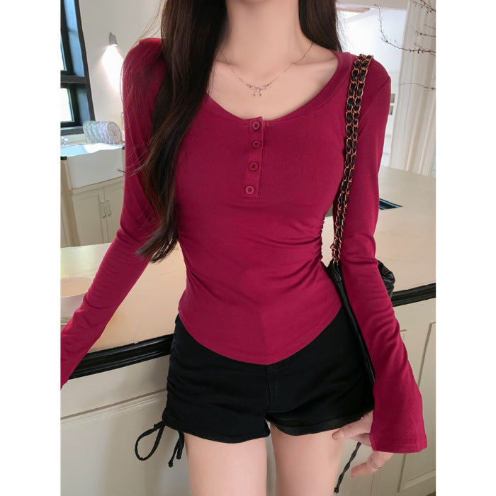 Damen Langarm Henley Oberteil Heidi-Mode