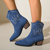 Damen nan Kurzschaft‑Westernboot mit dekorativer Stickerei, eckigem Blockabsatz und weichem Veloursfinish Drune in Blau