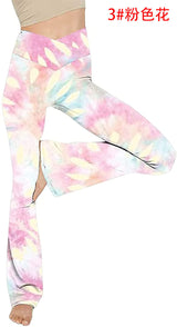 Damen nan taillenhohe Yogahose mit überkreuztem Bund und ausgestelltem Saum mit Schlitz Drune in Tie-Dye Rosa