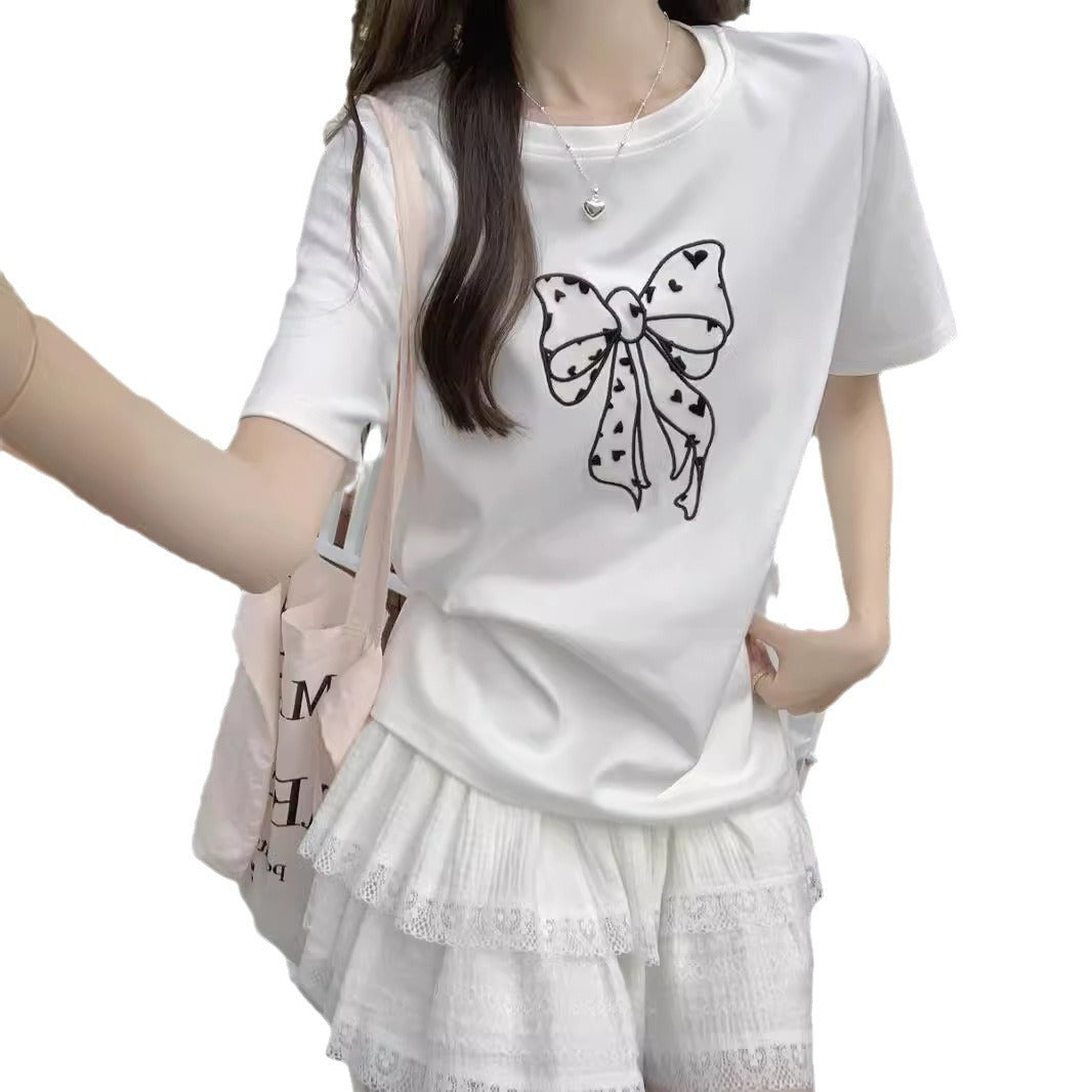 Femme Verspieltes Schleifen Grafik T-Shirt Heidi-Mode