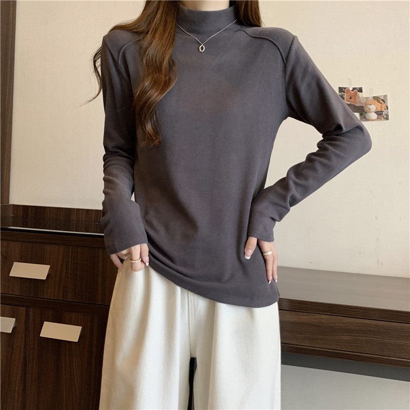 Damen Langarm-Mock-Neck-Top aus weichem Stoff Heidi-Mode