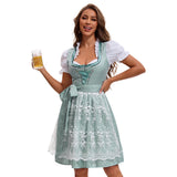 Damen nan traditionelles kurzes Dirndl mit Spitzenapron, Herzausschnitt, Puffärmeln und Schnürung Drune in 753870 Grün（Oberteil + Rock + Schürze + Schleife）