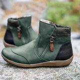 Damen nan lederoptik gefütterte Stiefelette mit seitlichem Reißverschluss und rutschfester Laufsohle Drune in Grün