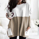 Damen nan oversized Longshirt mit Kontrastblock und aufgesetzten Taschen Drune in Weiß + Khaki