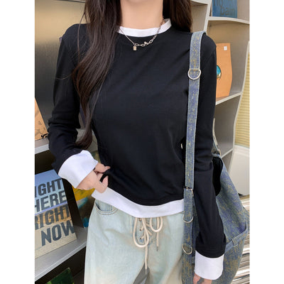 Damen Schicht Langarmtop mit Kontrastbündchen Heidi-Mode