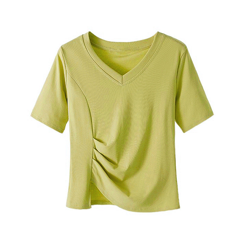 Femme Entspanntes Passform Seitlich-Gerafftes V-Ausschnitt Oberteil Heidi-Mode