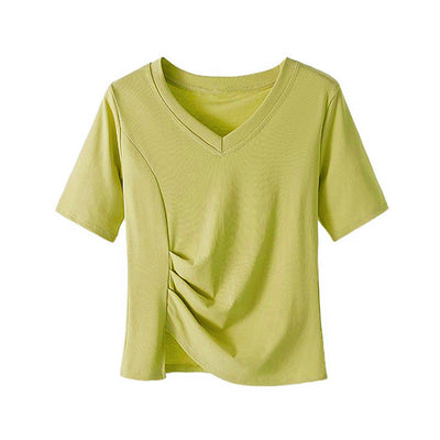 Femme Entspanntes Passform Seitlich-Gerafftes V-Ausschnitt Oberteil Heidi-Mode