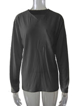 Damen nan legeres Langarmshirt mit V-Notch-Ausschnitt, Brusttasche und lockerer Oversize-Passform Drune in Dunkelgrau - ohne Tasche, Langarm