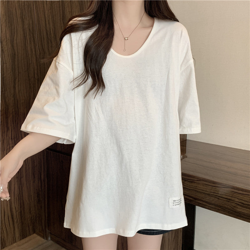 Femme Übergrößen V-Ausschnitt Baumwoll-T-Shirt Heidi-Mode