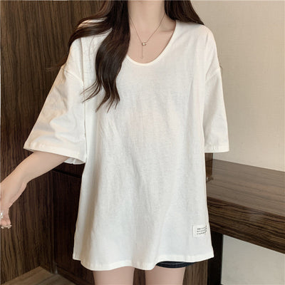 Femme Übergrößen V-Ausschnitt Baumwoll-T-Shirt Heidi-Mode