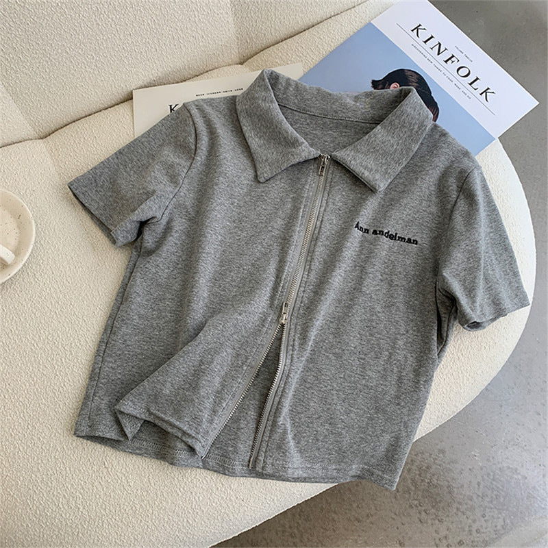 Femme Kurzarm Reißverschluss Polo Shirt Heidi-Mode