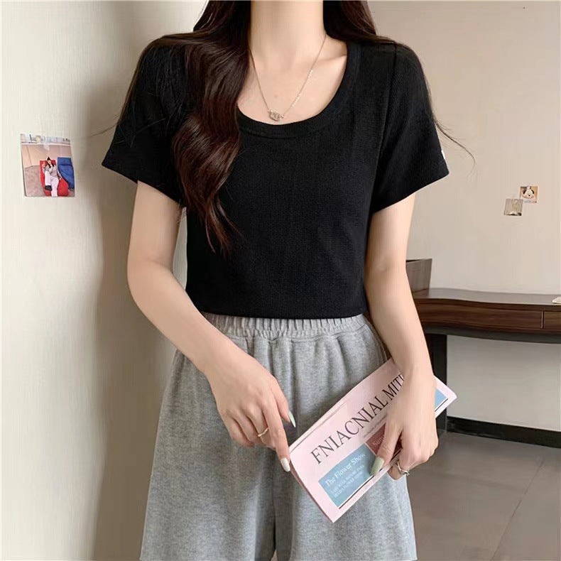 Femme Gerippte Kurzarm-Tee Heidi-Mode