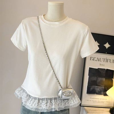 Femme Spitzendetail Freizeit-T-Shirt Heidi-Mode